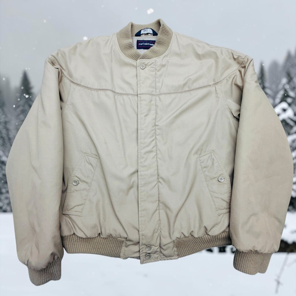 Vintage Carl Michaels Tan Soft Shell Bomber Jacket Sz 44 Quilted Lined Mens 80s